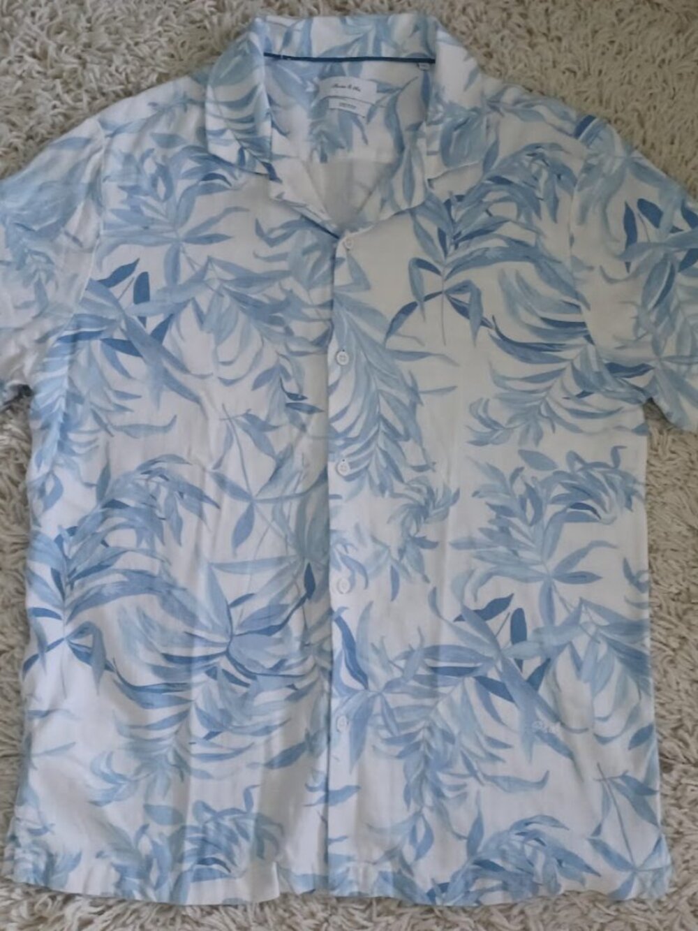 Porter & Ash Linen Blue White Linen Blend Tropical Shirt – Men’s Large
